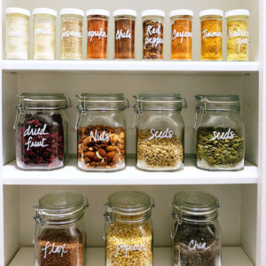 Labeling containers can help you keep your kitchen pantry organized.