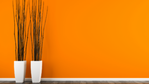 If you really want to make a bolder statement, consider painting one entire wall vivid orange, as shown in this image. Pantone’s 2020 Amberglow (16-1350) is described as “radiant autumnal orange” and would be great year-round.